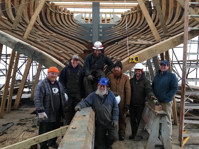 The framing crew, rightfully proud of their work! : David Short, Project Manager. Rear, Left to right Chris Alderman, Willy Leathers, Levi Johnston, Chris O' Reilly, David Thorpe, and Eric Graves, BHS President.  credit Harold Burnham