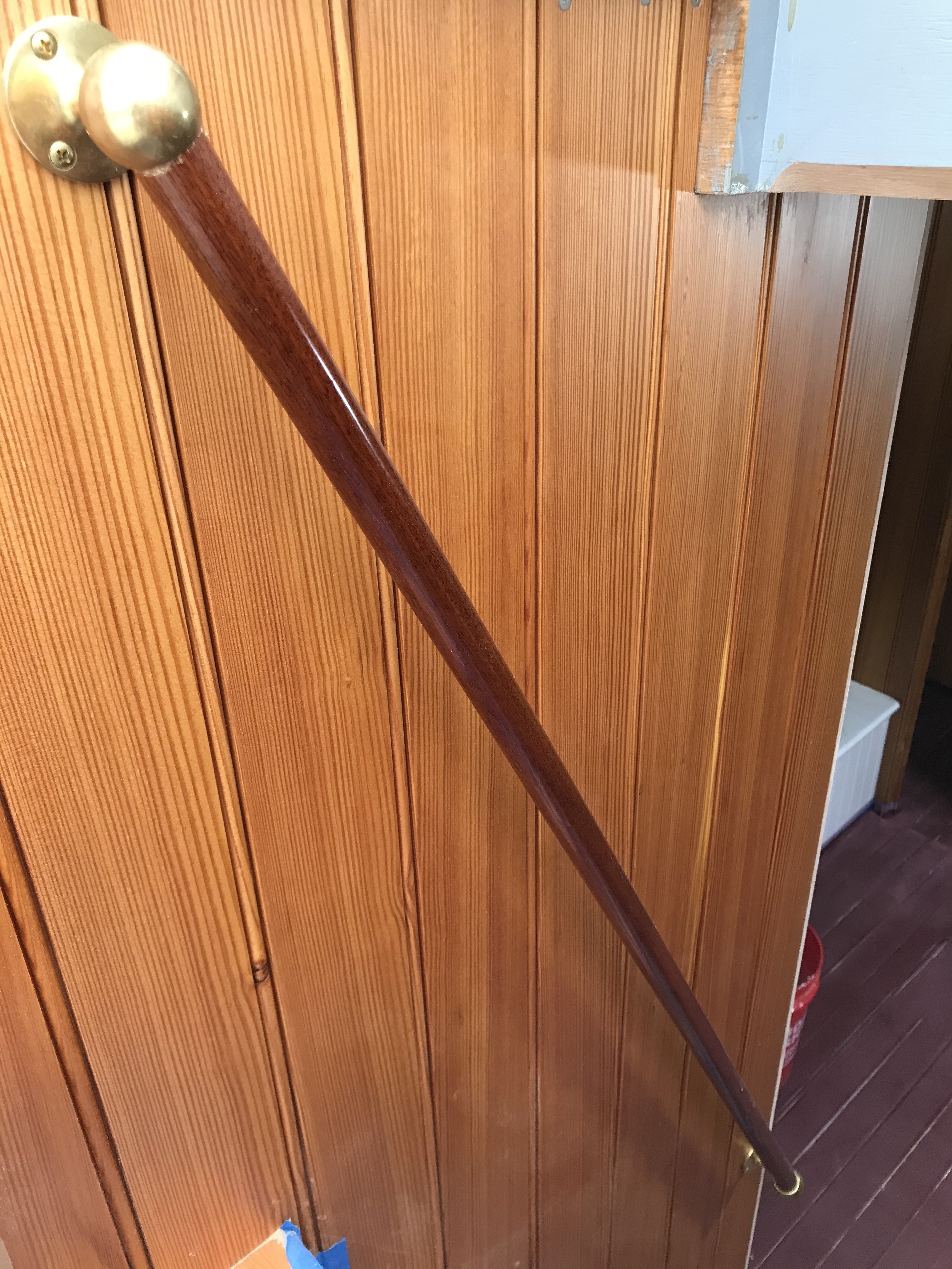 This image is an example of the high level of fit and finish being accomplished by our team here at the Shipyard.  This is the Aft Cabin handrail at the companionway entrance.