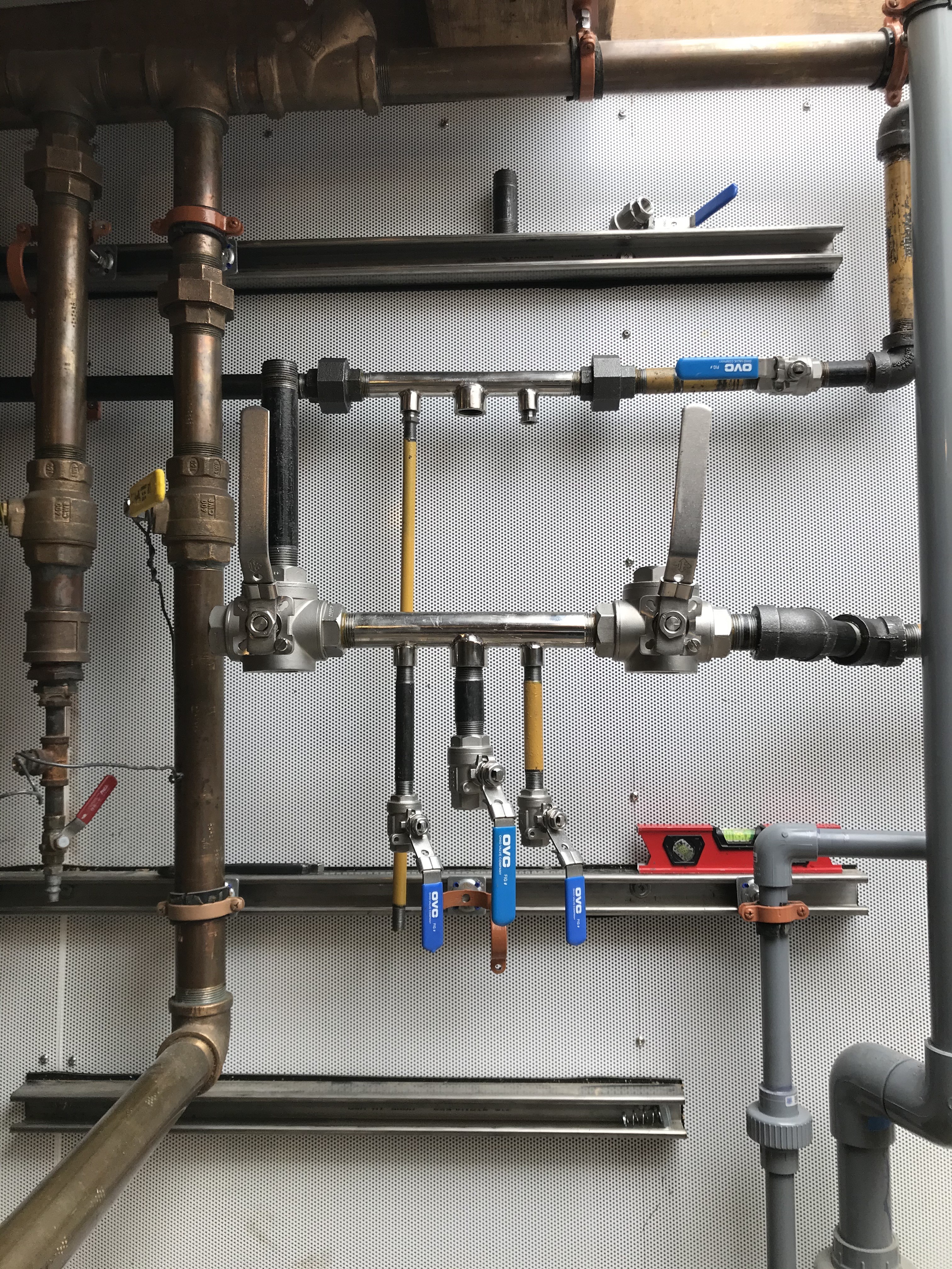 More detailed plumbing from the Engine Room.  This image shows the feed and return manifolds with associated plumbing being fitted in place.