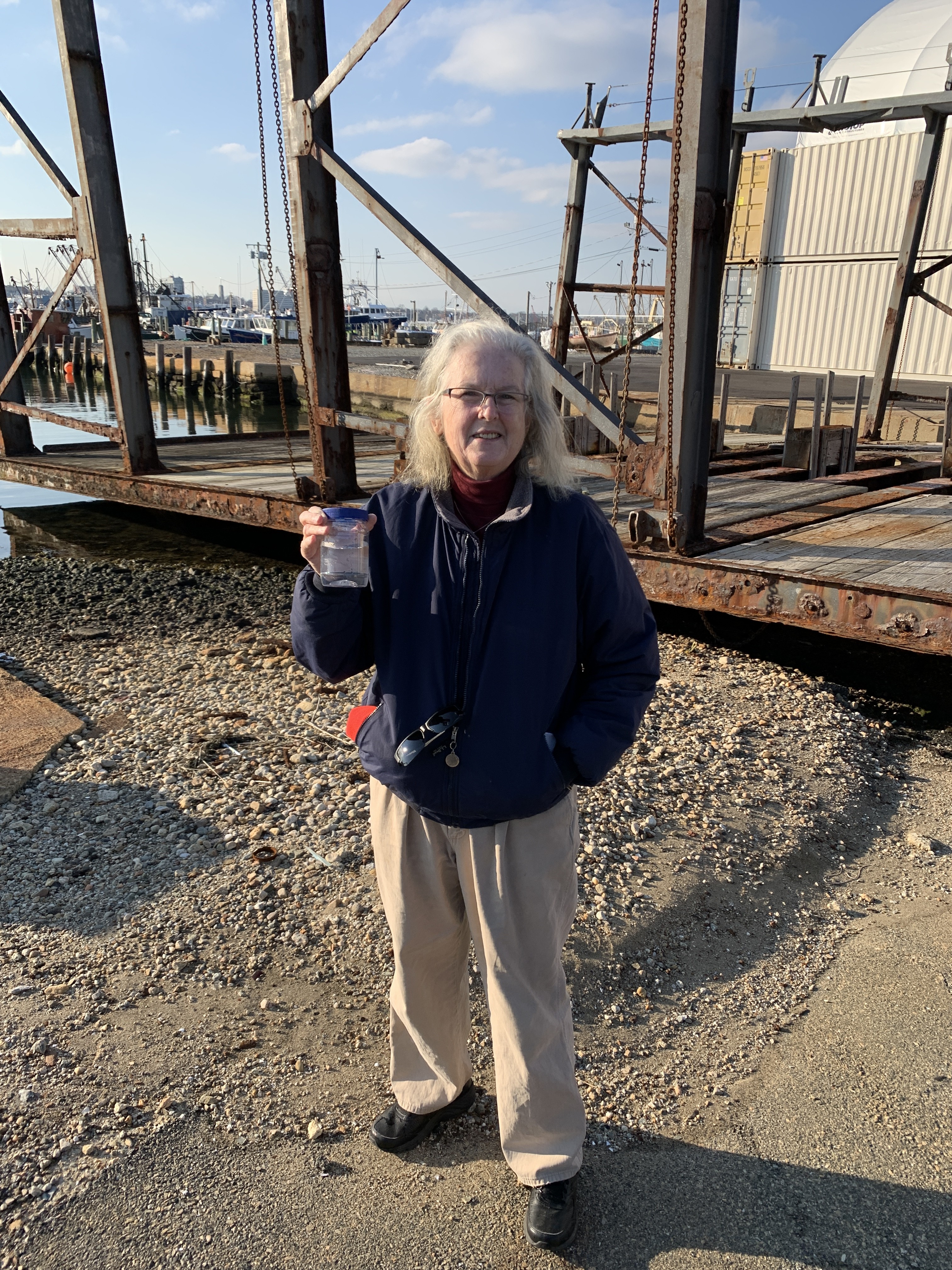 Mary Anne McQuillan collected water at the Casey Shipyard site. This sample represents the time in Ernestina-Morrissey's life when Captain Henrique Mendes was preparing the boat for a voyage to Cape Verde to begin life as the packet, Ernestina.