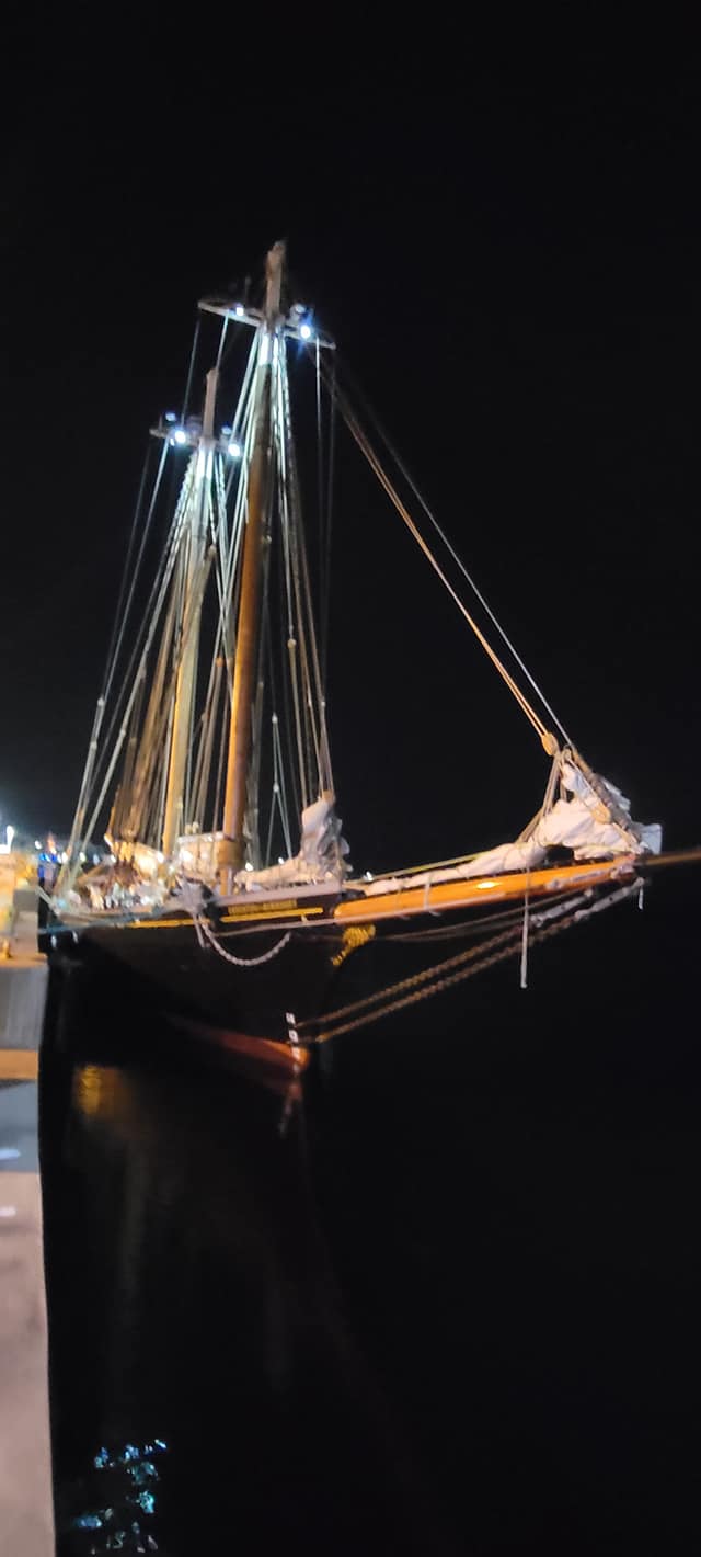 At the dock in St. Petersburg, Florida. Wednesday the crew will raise the sails to practice for the Parade of Sail on Thursday. Check the link below for details.